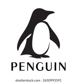 Logotipo mínimo do pinguim - Design limpo da silhueta do vetor do pássaro do pinguim permanente, ideal para marcas de inverno, produtos de crianças, temas da vida selvagem, logotipos do eco, ícones do clima frio e etiquetas de roupa