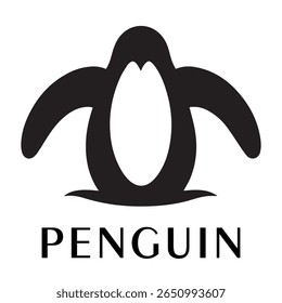 Minimal Penguin Logo – Clean Vector Silhouette Design of Standing Penguin Bird, Ideal for Winter Brands, Kids Products, Wildlife Themes, Eco Logos, Cold Climate Icons, and Clothing Labels
