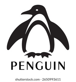 Logotipo mínimo do pinguim - Design limpo da silhueta do vetor do pássaro do pinguim permanente, ideal para marcas de inverno, produtos de crianças, temas da vida selvagem, logotipos do eco, ícones do clima frio e etiquetas de roupa