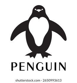 Logotipo mínimo do pinguim - Design limpo da silhueta do vetor do pássaro do pinguim permanente, ideal para marcas de inverno, produtos de crianças, temas da vida selvagem, logotipos do eco, ícones do clima frio e etiquetas de roupa