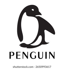 Minimal Penguin Logo – Clean Vector Silhouette Design of Standing Penguin Bird, Ideal for Winter Brands, Kids Products, Wildlife Themes, Eco Logos, Cold Climate Icons, and Clothing Labels