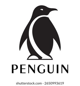 Logotipo mínimo do pinguim - Design limpo da silhueta do vetor do pássaro do pinguim permanente, ideal para marcas de inverno, produtos de crianças, temas da vida selvagem, logotipos do eco, ícones do clima frio e etiquetas de roupa