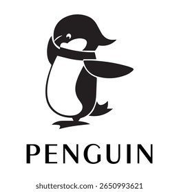 Logotipo mínimo do pinguim - Design limpo da silhueta do vetor do pássaro do pinguim permanente, ideal para marcas de inverno, produtos de crianças, temas da vida selvagem, logotipos do eco, ícones do clima frio e etiquetas de roupa