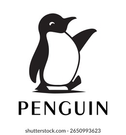 Logotipo mínimo do pinguim - Design limpo da silhueta do vetor do pássaro do pinguim permanente, ideal para marcas de inverno, produtos de crianças, temas da vida selvagem, logotipos do eco, ícones do clima frio e etiquetas de roupa
