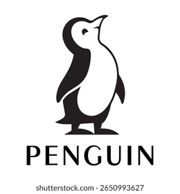 Logotipo mínimo do pinguim - Design limpo da silhueta do vetor do pássaro do pinguim permanente, ideal para marcas de inverno, produtos de crianças, temas da vida selvagem, logotipos do eco, ícones do clima frio e etiquetas de roupa