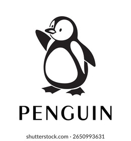 Logotipo mínimo do pinguim - Design limpo da silhueta do vetor do pássaro do pinguim permanente, ideal para marcas de inverno, produtos de crianças, temas da vida selvagem, logotipos do eco, ícones do clima frio e etiquetas de roupa