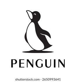 Logotipo mínimo do pinguim - Design limpo da silhueta do vetor do pássaro do pinguim permanente, ideal para marcas de inverno, produtos de crianças, temas da vida selvagem, logotipos do eco, ícones do clima frio e etiquetas de roupa
