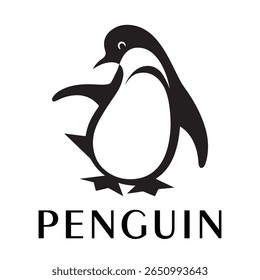 Logotipo mínimo do pinguim - Design limpo da silhueta do vetor do pássaro do pinguim permanente, ideal para marcas de inverno, produtos de crianças, temas da vida selvagem, logotipos do eco, ícones do clima frio e etiquetas de roupa