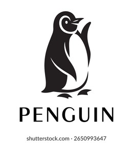 Minimal Penguin Logo – Clean Vector Silhouette Design of Standing Penguin Bird, Ideal for Winter Brands, Kids Products, Wildlife Themes, Eco Logos, Cold Climate Icons, and Clothing Labels