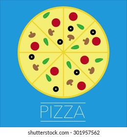 Minimal pepperoni pizza with blue background