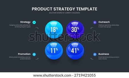 Minimal Performance 4 Step Diagram Slide Design. Market Introduction Presentation Template Vector Illustration. Marketing Proposal Four Element Graph Frame Layout.