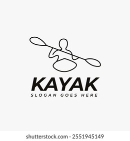 Persona mínima que monta el Vector del logotipo del kayak con el estilo del arte de la línea en el fondo blanco