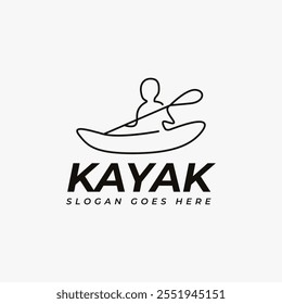 Persona mínima que monta el Vector del logotipo del kayak con el estilo del arte de la línea en el fondo blanco