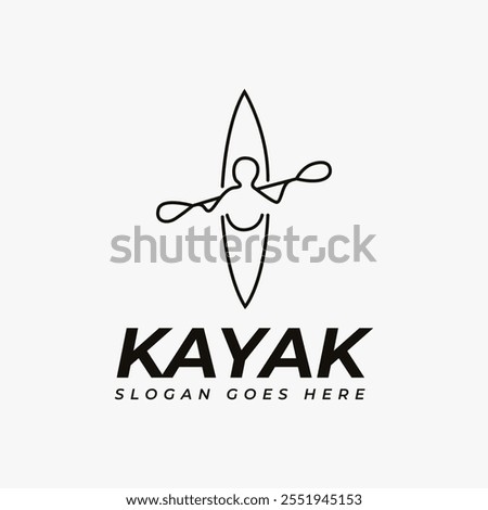 Minimal person riding kayak logo vector with line art style on white background