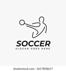 Minimal person soccer logo vector with line art style on white background