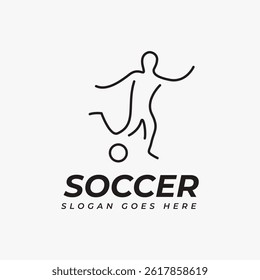 Minimal person soccer logo vector with line art style on white background