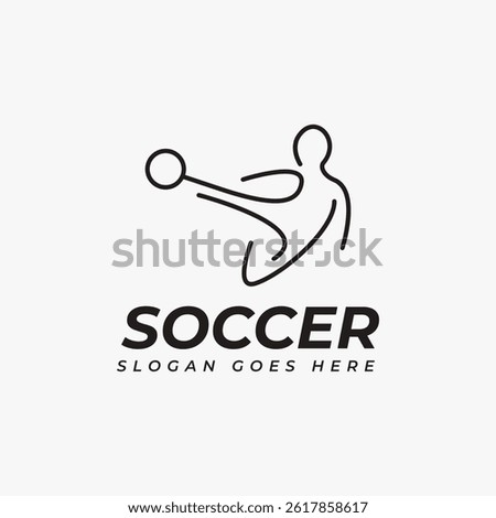 Minimal person soccer logo vector with line art style on white background