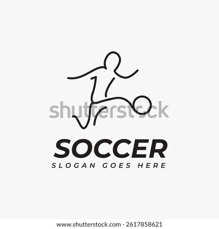 Minimal person soccer logo vector with line art style on white background