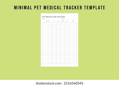 Plantilla de seguimiento de medicación para mascotas mínima | Registro de salud de mascotas simple y efectivo