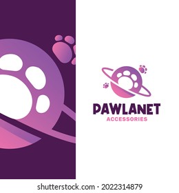 Minimal Pet Paw Planet Concept Logo Template