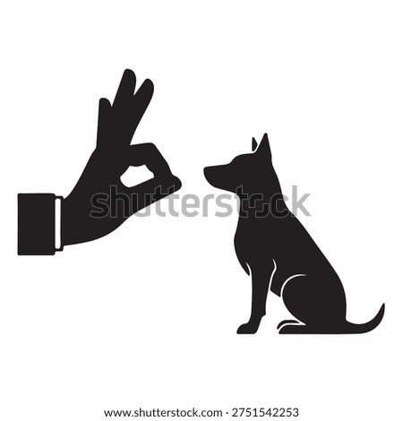 Minimal Pet Training Icon with Hand Command and Sitting Dog Flat Vector