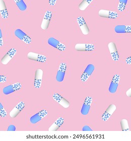 Minimales Apothekenkonzept. Vektor nahtloses Muster mit Kapseln.  Ein Health Design Element für Webseiten, Apps. EPS10.