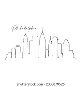 Minimal Philadelphia City Line drawing Skyline with Typographic Design