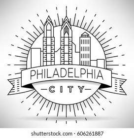 Minimal Philadelphia Linear City Skyline with Typographic Design