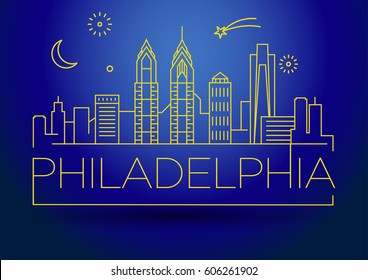 Minimal Philadelphia Linear City Skyline with Typographic Design