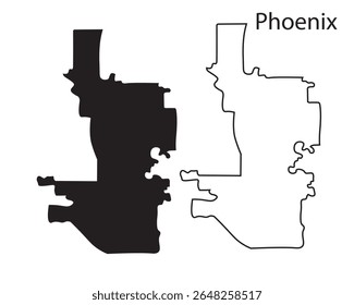 Minimal Phoenix city map silhouette vector. Clean black outline of USA city, perfect for infographics, prints, and digital design projects.