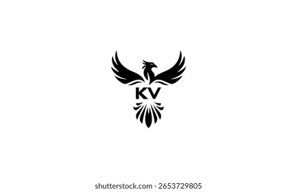 Minimal Phoenix kv Letter Logo Design – Monogram with Wings and Feather Symbol