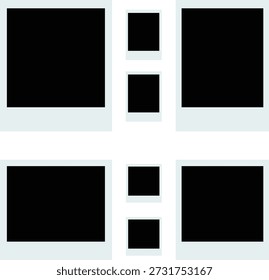 Minimal photo frame mockup set with dark placeholders and clean borders. Modern layout isolated on light background. Ideal for gallery presentation, branding layouts, and print design.