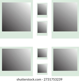 Minimal photo frame mockup set with soft green accents and realistic depth. Clean modern placeholders isolated on light background. Ideal for gallery layouts, branding presentations, and print templat