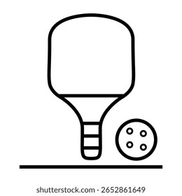 Minimal Pickleball Paddle and Ball Icon – Outline Style