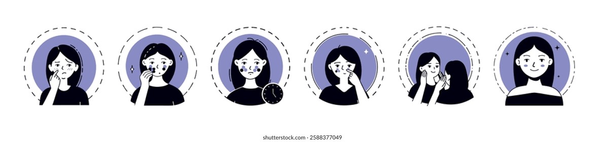 Minimal Pimple Skincare Routine Vector Illustration | Acne Treatment Line Art Icons