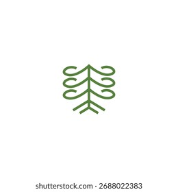 Minimal pine tree logo in green line art style