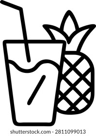 Minimal Pineapple Juice Outline Icon Vector on White Background