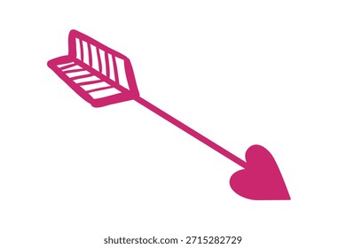 Minimal pink arrow with heart tip in flat design, symbol of love and Valentine's Day on white background
