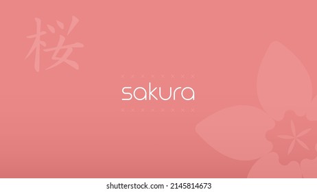 Minimal pink background with the abstract sakura and text in English and Japan languages.