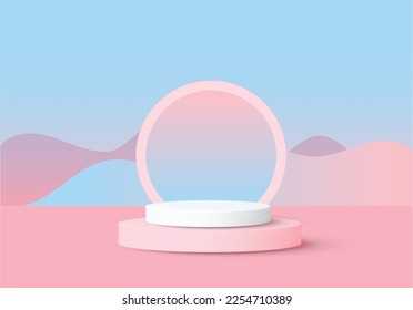 Minimal pink, blue gradient podium and scene with 3d render vector in abstract background composition, 3d vector