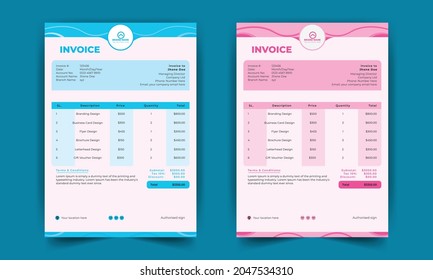 minimal Pink and Bule invoice Design template vector