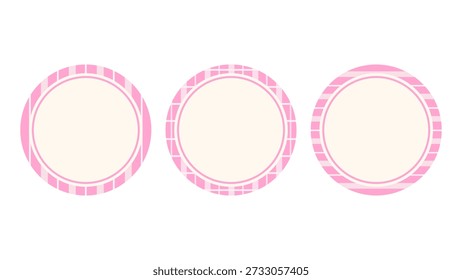 Colección de marco decorativo circular rosa mínimo con bordes limpios. Ideal para marcas modernas, etiquetas, empaques, papelería, diseños de álbumes de recortes y estilos de diseño femenino.