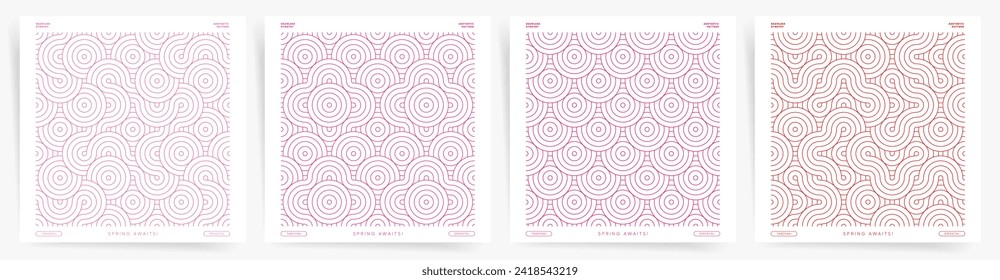 Minimal pink cover design. Springtime wave seamless pattern set. Abstract girly spring line pattern design background.	