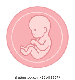 Minimal pink embryo icon inside circular shape. Simple medical and pregnancy-related illustration showing early stage of fetal development