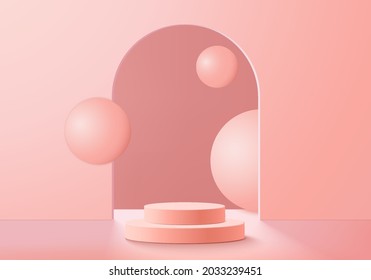 Minimal pink podium and scene with 3d render vector in abstract abackground composition, 3d illustration mock up scene geometry shape platform forms for product display. stage for product in modern.