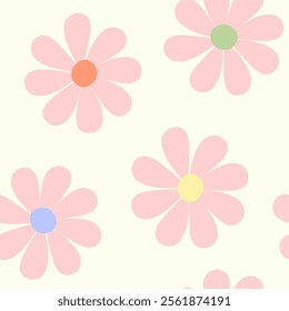 Minimal Pink Pretty Flower Pastel Seamless Pattern 