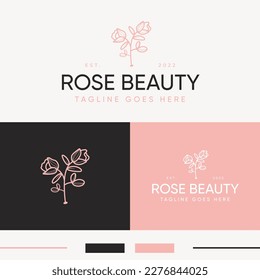 Minimal pink rose logo design template, rose logo, pink rose, red rose