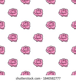 Minimal pink roses ,seamless pattern on white background.
