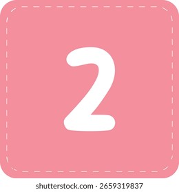 Minimal pink square with dashed edge and number 2, a perfect label or learning number block.
