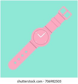 Minimal pink watch illustration on green background